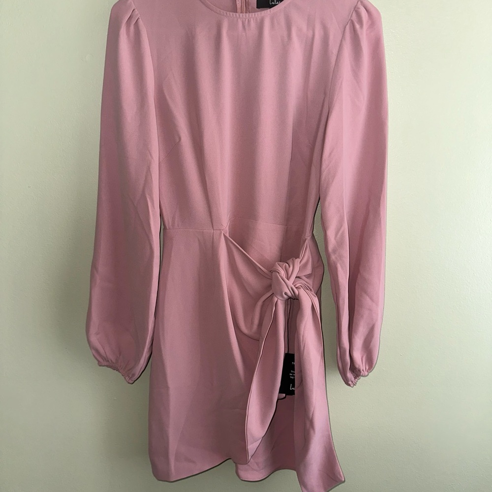 Lulu's Pink Long Sleeve Faux-Wrap Dress